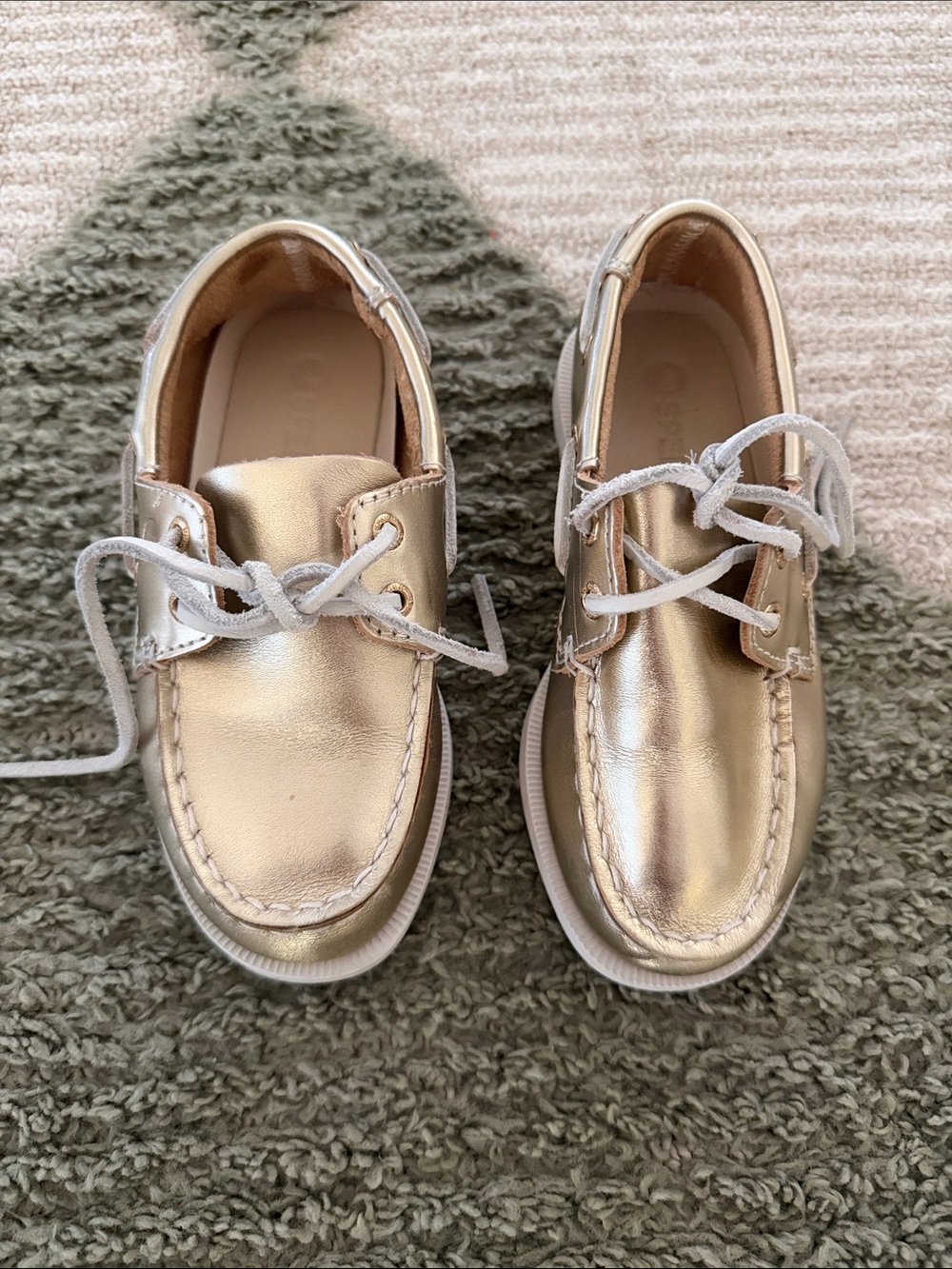 Sperry Kids Metallic Gold Boat Shoes with White Laces